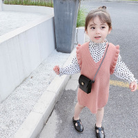 女童秋装套装2020新款儿童毛衣背心裙+波点衬衫两件套宝宝洋气套米色5码/100码(适合90cm左右)