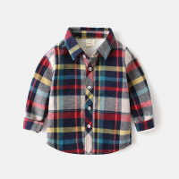 2019冬季童装男童加绒衬衫宝宝长袖加厚衬衣儿童格子保暖衬衫