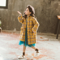 女童大格子麂皮绒外套儿童外套秋冬2019新款加厚韩版中长款大衣