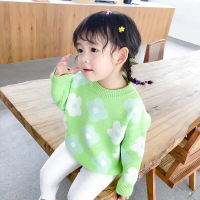 花朵韩版童装儿童毛衣秋冬新款包芯纱套头圆领女童针织毛衣