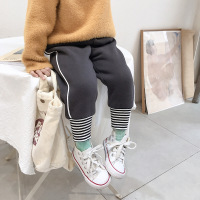 2019冬季新款儿童裤子保暖棉裤韩版男童女童条纹脚口加绒卫裤
