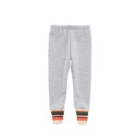 2019童装秋冬加绒打底裤 女童加绒裤子彩色条纹脚口宝宝拼接童裤