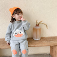 2020年冬季小童套装男女童三件套卡通休闲小鸭围巾衣裤套装
