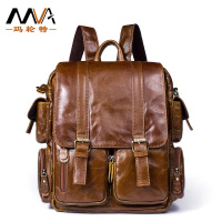 MVA 新款牛皮双肩包复古休闲真皮男士行李背包书包多功能单肩挎包8115