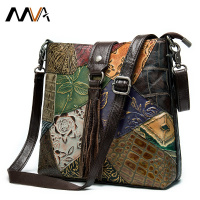 MVA 民族风真皮拼接女士包包ladies bags压花单肩包流苏斜挎包女86382