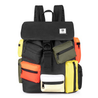 山奇品一乞丐风拼接撞色双肩包男 学院风原宿学生书包 韩版街头潮流男背包