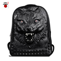 山奇品一2019新款个性街头3d硅胶双肩包男柳钉个性狼头双肩背包女工厂批发
