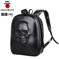 山奇品一新款漆面男pu双肩包竖款方形背包骷髅头铆钉双肩背包