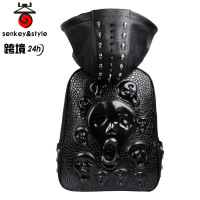 山奇品一2020新款朋克风格双肩包柳钉男士个性街头骷髅头帽子背包