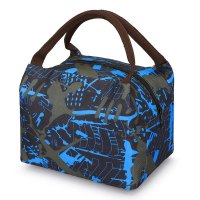 山奇品一厂家直销2018新款饭盒包蓝灰涂鸦帆布女手提包便当包妈咪包午餐包