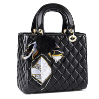 姿瑟8002菱格2020春夏款韩版戴妃包女包手提丝巾毛球包