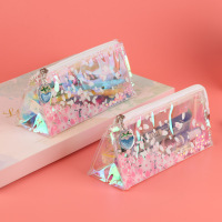 抖音网红款镭射笔袋ins日系透明铅笔盒文具盒女小学生大容量初中生韩国版简约可爱少女心收纳三角形立体