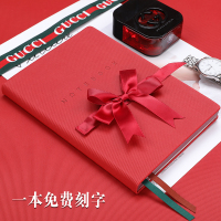 A5商务记事本红色绑带工作会议记录本简约复古中国风笔记本子网格手账本大学生日记本定制本子可印logo