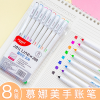 韩国慕娜美彩色中性笔学生用手账笔做笔记专用笔多色简约可爱黑色全针管笔创意手帐勾线笔颜色笔细头套装文具