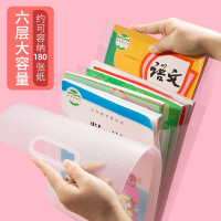 【苏宁好货】日本大容量A4竖款多层手提式风琴包A4学生多层分类文件夹袋试卷收纳袋淡彩曲奇科目试卷票据资料册