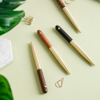 文艺复古旋转金属檀木质笔杆中性笔中国风黑色笔芯0.5mm办公签字笔创意气质水性笔学生书写水笔多款可选黑笔
