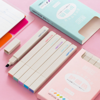 莫兰迪色集物社软头荧光笔淡色系标记笔学生用记号笔套装彩色粗划重点柔色闪光莹光一套手账笔文具做笔记专用