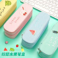 2020年新款双层文具盒女简约小清新小学生少女心笔袋双拉链大容量韩版简约帆布盐系手工铅笔盒ins潮布的笔盒