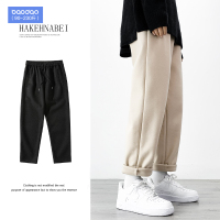 冬季日系简约毛呢休闲长裤男士直筒宽松胖子大码韩版潮流加厚裤子