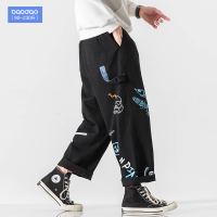 秋冬季加绒涂鸦工装裤男士潮牌胖子大码休闲长裤宽松直筒阔腿裤子
