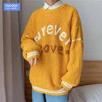 秋冬季港风字母粗针毛衣男士圆领加厚宽松大码针织打底衫韩版潮流