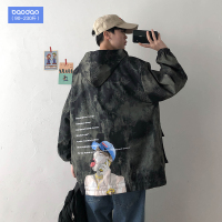 人物印花迷彩外套男潮牌加肥加大风衣短款港风宽松痞帅夹克秋冬季