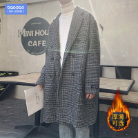 冬季英伦风格子加绒毛呢大衣男中长款大码2020年新款潮流加厚外套