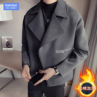 冬季英伦风翻领毛呢大衣男士短款加绒加厚大码2020年新款呢子外套