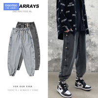 港风个性牛仔裤男士潮牌大码束脚长裤秋冬款直筒宽松潮流百搭裤子