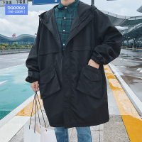 港风后背印花中长款连帽风衣男士秋冬季大码外套宽松韩版潮流大衣