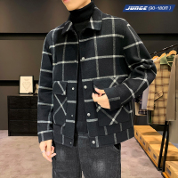 2020新款冬季格子双面呢夹克男士外套羊毛绒青年短款韩版潮流帅气