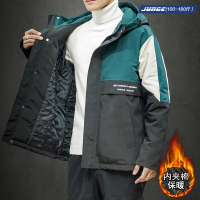冬季新款加棉棉衣男外套夹克连帽工装拼色加肥加大码潮牌潮流棉服