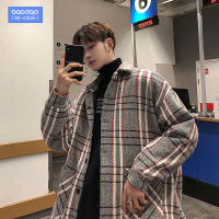 冬季格子毛呢子大衣男短款潮牌大码秋冬港风呢子外套宽松加厚风衣