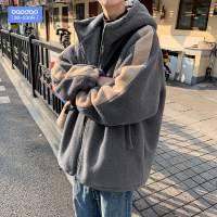 冬季港风拼色连帽羊羔毛棉衣男潮牌韩版潮流ins宽松棉服加厚外套