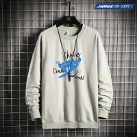 圆领卫衣男薄款长袖T恤打底衫加肥加大码印花套头棉质上衣青年潮