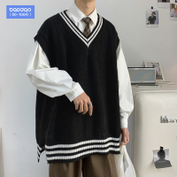 学院风V领棉马甲男士无袖坎肩潮牌秋冬季潮流背心针织衫马夹外套