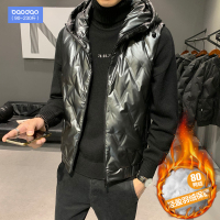 日系亮面短款保暖羽绒马甲男连帽潮牌宽松背心秋冬季马夹外套潮流