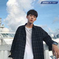 春秋季新款磨毛格子衬衫男长袖bf港风宽松衬衣青少年韩版潮流帅气