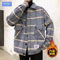 秋冬季个性线条加棉短款毛呢大衣男潮牌宽松大衣潮流加厚上衣外套
