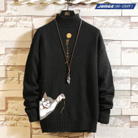 秋冬季新款半高领毛衣男猫咪图案加肥加大码内搭外穿外套针织衫潮