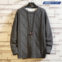 秋冬季新款圆领毛衣男外套加厚麻花针织衫加大码胖子宽松韩版潮流