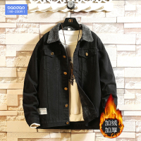 秋冬季日系翻领羊羔绒牛仔夹克男士秋装上衣潮牌大码宽松加厚外套