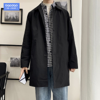 秋冬季日系翻领风衣男士中长款胖子大码宽松休闲韩版潮流帅气外套