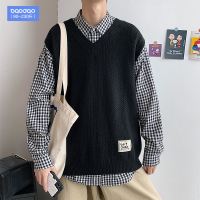 秋冬季港风V领马甲男无袖潮牌宽松大码背心坎肩潮流百搭马夹外套