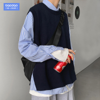 秋冬季港风侧开叉针织马甲男士潮流百搭背心宽松休闲马夹圆领外套