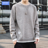 秋冬季纯色毛衣男港风潮流针织衫胖子宽松加肥加大码圆领套头线衫