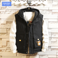 秋冬季连帽日系印花棉马甲男士潮牌马夹大码胖子宽松百搭背心外套