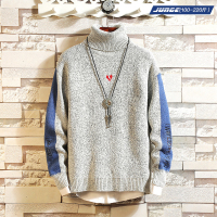 秋冬新款高领毛衣男士刺绣外套加肥加大码韩版潮流帅气针织青少年