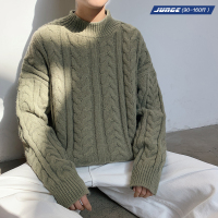 秋冬港风麻花半高领毛衣男士宽松慵懒加厚线衣韩版潮流个性针织衫
