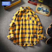 秋季ins外套男长袖衬衫宽松加肥加大码衬衣韩版潮流格子寸衫男士